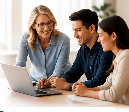 Consultants collaborating around a laptop